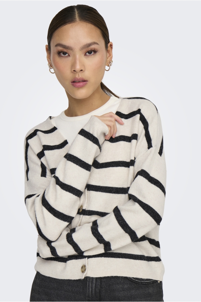 ONLRICA LIFE L/S V-NECK CARDIGAN KN 15340017 BIRCH/BLACK